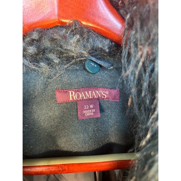 Roamans Womens 22W Green Coat With Faux Fur Collar & Button Closure Penny Lane - Picture 3 of 7